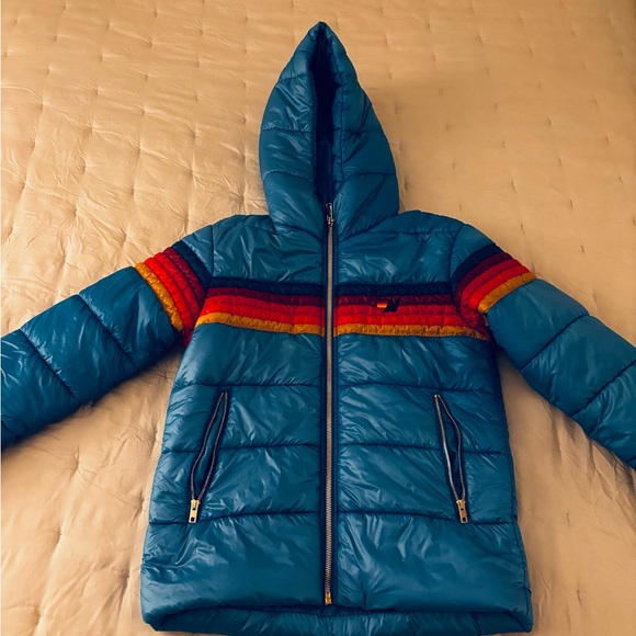 Aviator Nation Jackets & Blazers - Aviator Nation Women’s 5 Stripe Trekker Glossy Ocean Puffer Jacket S